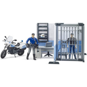 Polizeistation mit Polizeimotorrad