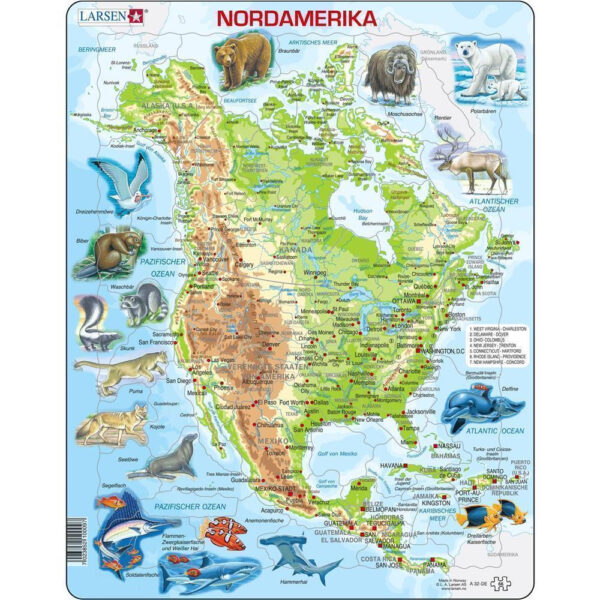 Nordamerika, physische Karte mit Tieren