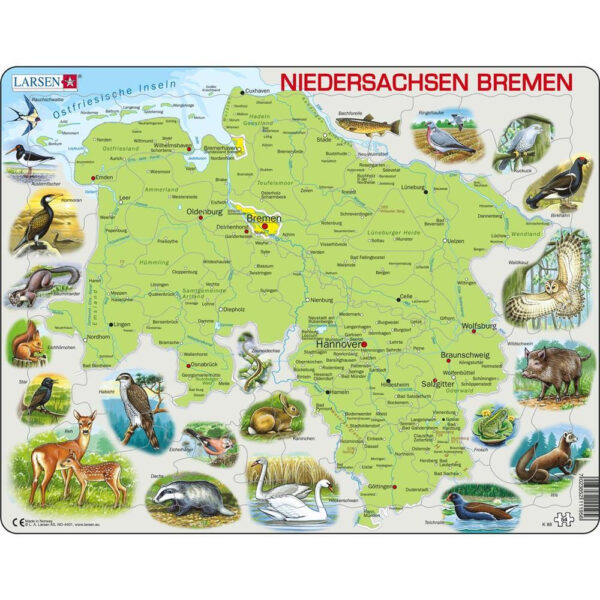 Physische Karte von Niedersachsen und Bremen